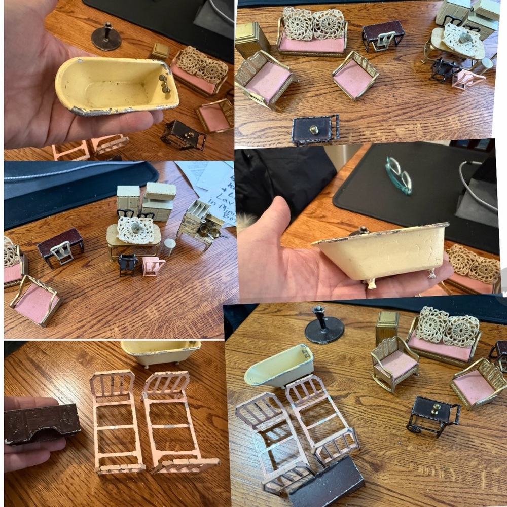 Antique Tootsie Toy Elegant Miniature Dollhouse metal Furniture Lot